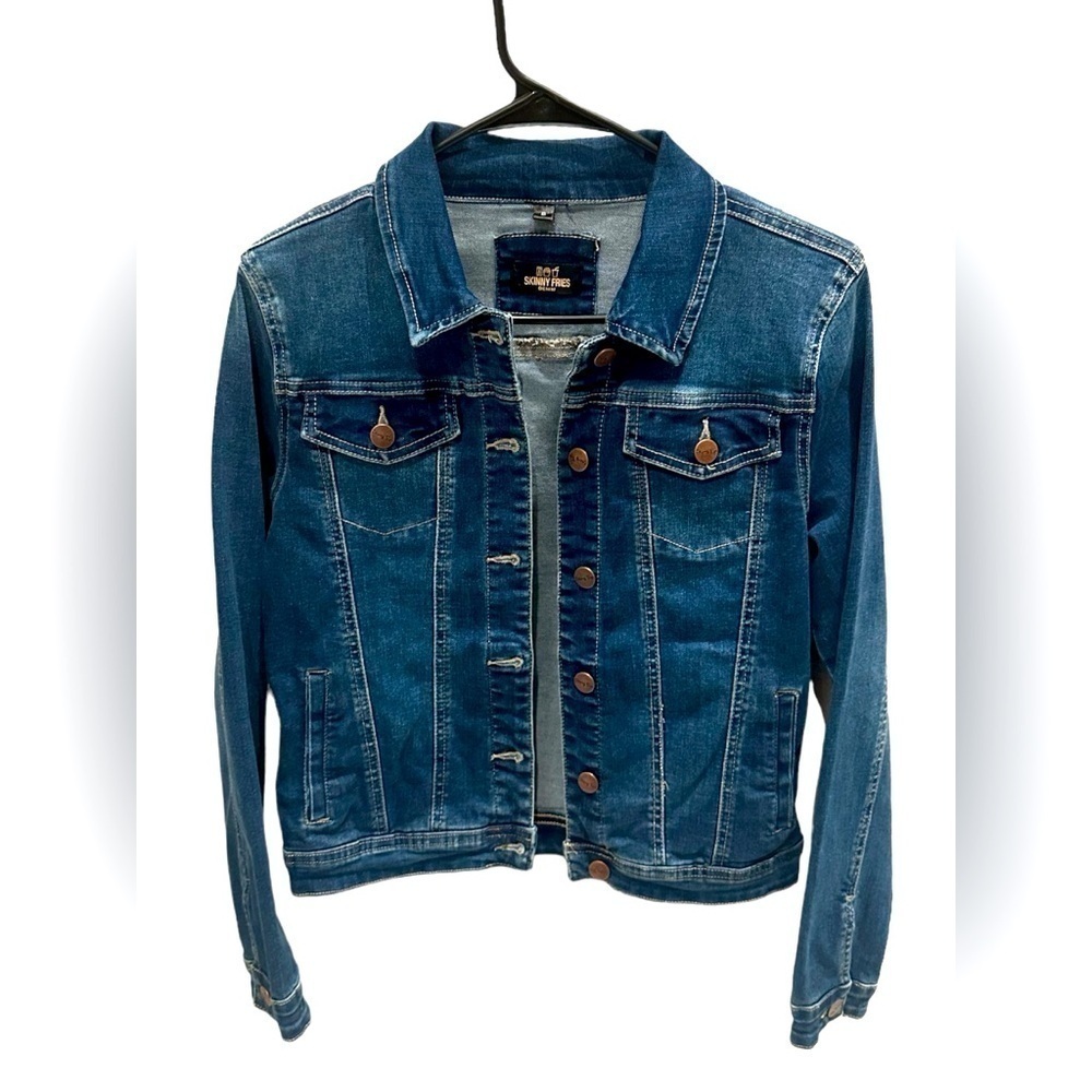 Skinny Fries Denim Jean Button Up Long Sleeve Jacket Size Small